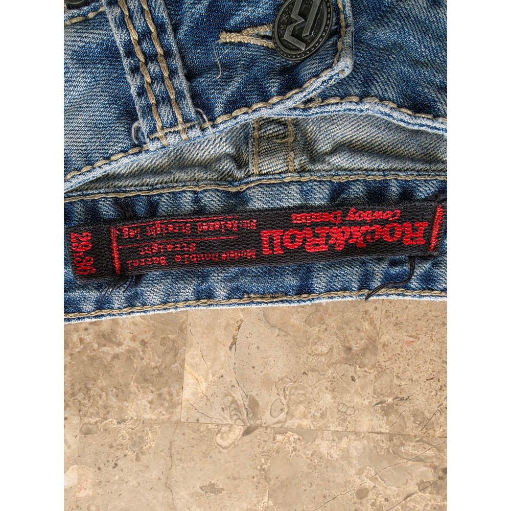Rock & Roll Cowboy Double Barrel Relaxed Straight Jeans Mens 29x34 Blue Denim - Picture 15 of 16